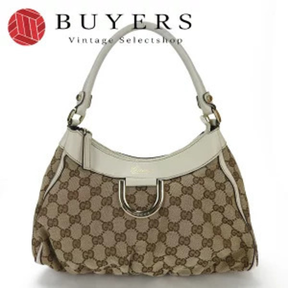 Gucci One Shoulder Hobo Bag GG Canvas Leather Ivory White Hand